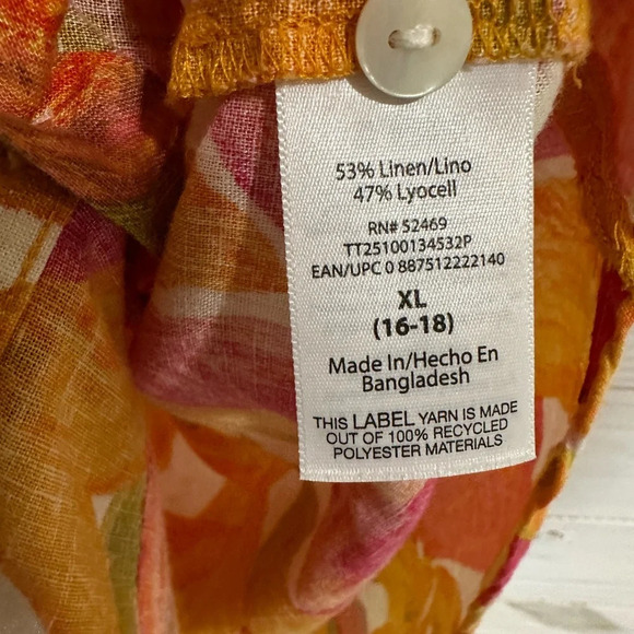 Time and Tru Orange Yellow Short Sleeve Notched Collar Shirt - Picture 5 of 8